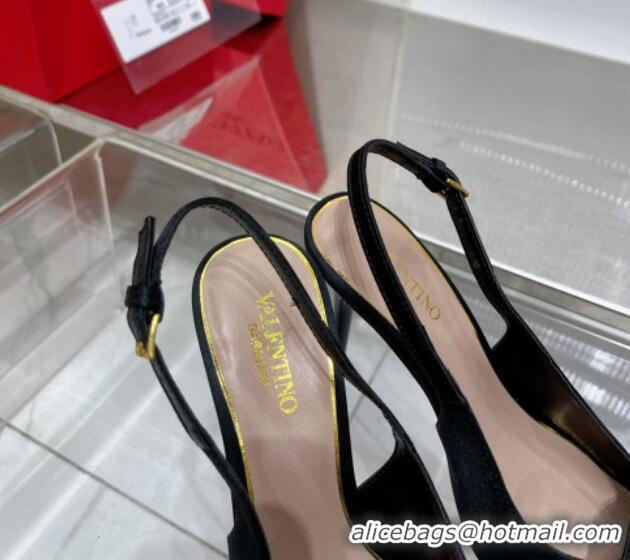 Best Product Valentino The Bold Edition VLogo Slingback Pumps 9cm in Satin with Crystals Black 0227062