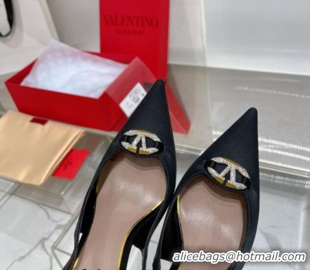 Best Product Valentino The Bold Edition VLogo Slingback Pumps 9cm in Satin with Crystals Black 0227062