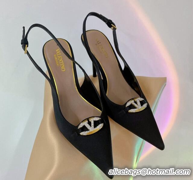 Best Product Valentino The Bold Edition VLogo Slingback Pumps 9cm in Satin with Crystals Black 0227062