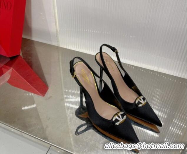 Best Product Valentino The Bold Edition VLogo Slingback Pumps 9cm in Satin with Crystals Black 0227062