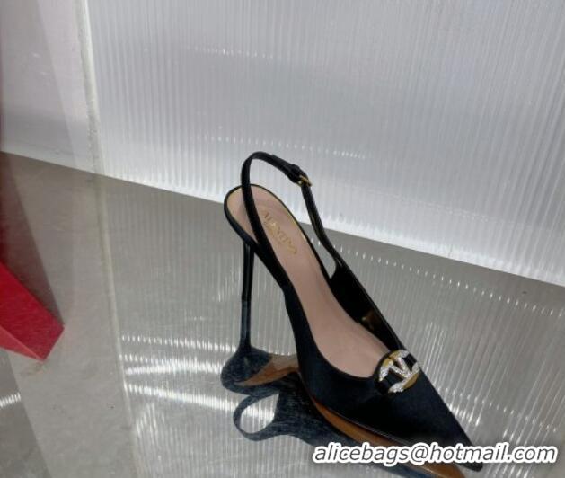 Best Product Valentino The Bold Edition VLogo Slingback Pumps 9cm in Satin with Crystals Black 0227062