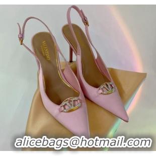 Popular Style Valentino The Bold Edition VLogo Slingback Pumps 9cm in Satin with Crystals Light Pink 0227063