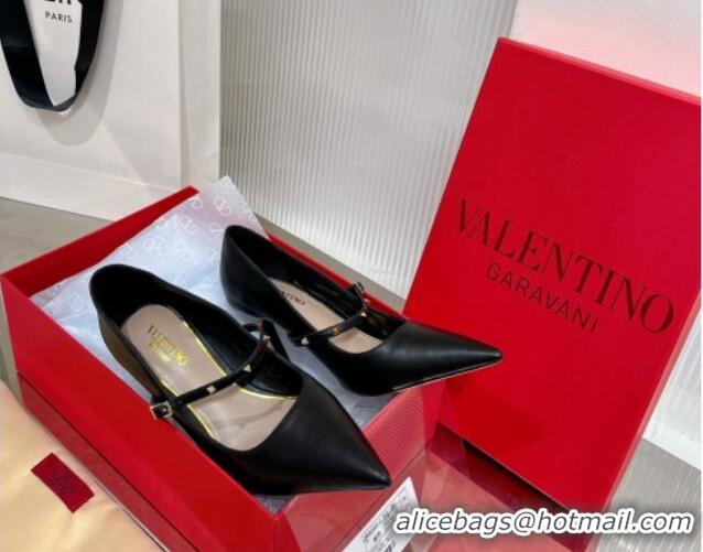 Top Design Valentino Roman Stud Mary Janes Pumps 9.5cm in Calfskin Black 0227064