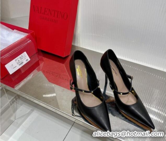 Top Design Valentino Roman Stud Mary Janes Pumps 9.5cm in Calfskin Black 0227064