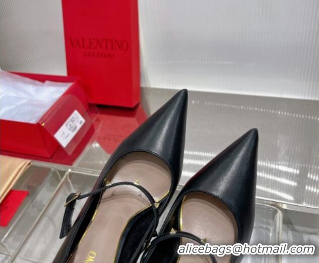 Top Design Valentino Roman Stud Mary Janes Pumps 9.5cm in Calfskin Black 0227064