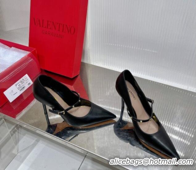 Top Design Valentino Roman Stud Mary Janes Pumps 9.5cm in Calfskin Black 0227064