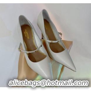 Durable Valentino Roman Stud Mary Janes Pumps 9.5cm in Calfskin White 0227066