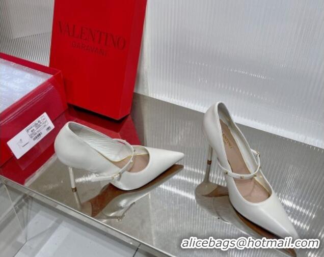 Durable Valentino Roman Stud Mary Janes Pumps 9.5cm in Calfskin White 0227066