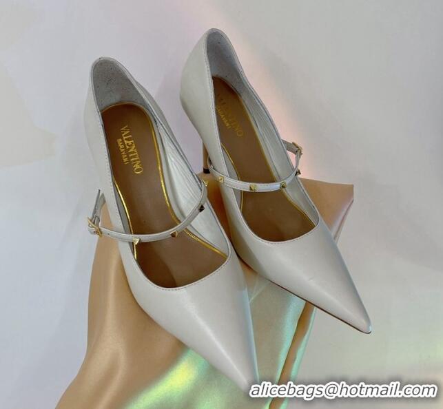 Durable Valentino Roman Stud Mary Janes Pumps 9.5cm in Calfskin White 0227066