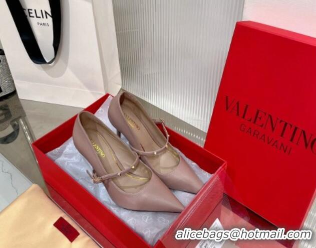 Fashion Valentino Roman Stud Mary Janes Pumps 9.5cm in Calfskin Nude 227067