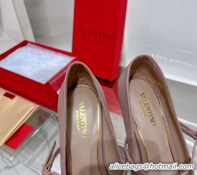 Fashion Valentino Roman Stud Mary Janes Pumps 9.5cm in Calfskin Nude 227067