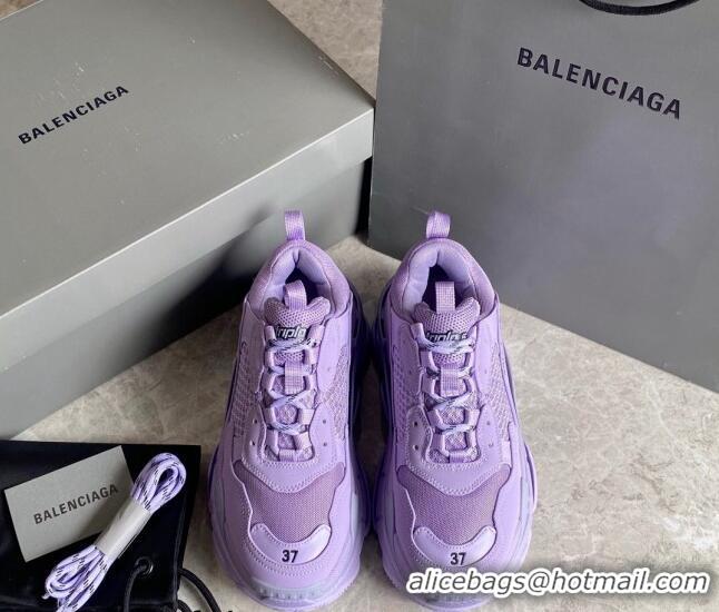 Generous Balenciaga Triple S Trainers Sneakers in Leather and Mesh Purple 0223053