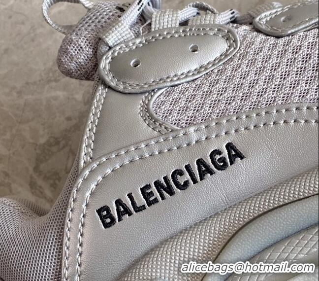 Buy Luxury Balenciaga Triple S Trainers Sneakers in Leather and Mesh Silver 0223054