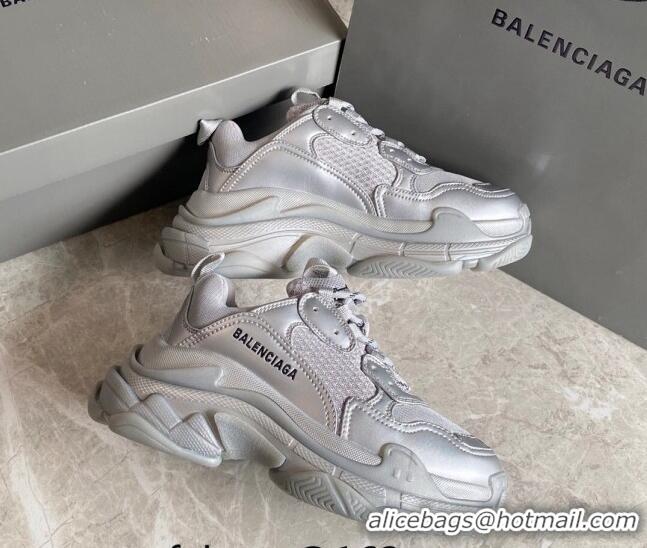 Buy Luxury Balenciaga Triple S Trainers Sneakers in Leather and Mesh Silver 0223054