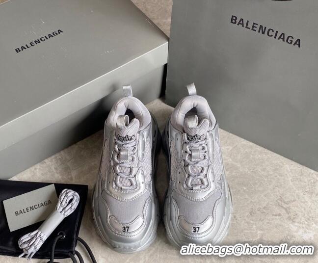 Buy Luxury Balenciaga Triple S Trainers Sneakers in Leather and Mesh Silver 0223054