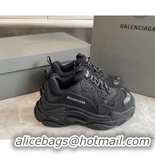 Shop Duplicate Balenciaga Triple S Trainers Sneakers in Leather and Mesh Black 0223055