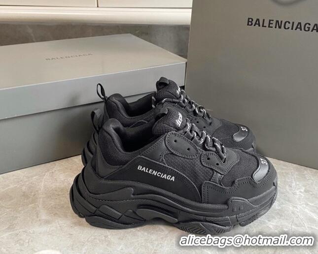 Shop Duplicate Balenciaga Triple S Trainers Sneakers in Leather and Mesh Black 0223055