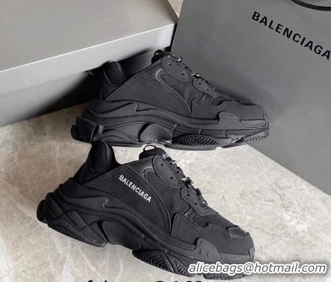 Shop Duplicate Balenciaga Triple S Trainers Sneakers in Leather and Mesh Black 0223055