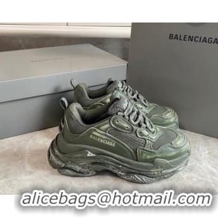 Best Price Balenciaga Triple S Trainers Sneakers in Leather and Mesh Distressed Green 0223056