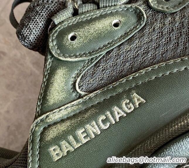 Best Price Balenciaga Triple S Trainers Sneakers in Leather and Mesh Distressed Green 0223056