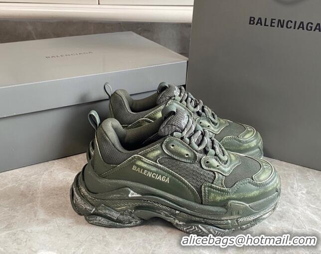 Best Price Balenciaga Triple S Trainers Sneakers in Leather and Mesh Distressed Green 0223056