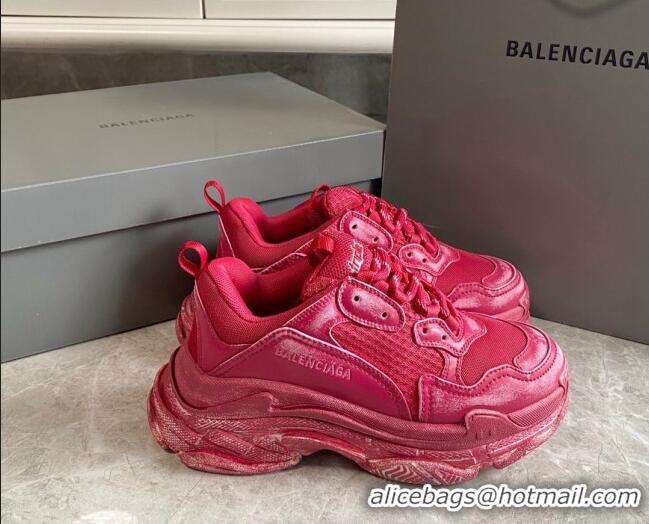 Buy Discount Balenciaga Triple S Trainers Sneakers in Leather and Mesh Distressed Red 0223058