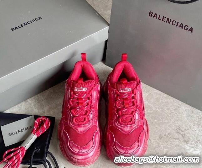 Buy Discount Balenciaga Triple S Trainers Sneakers in Leather and Mesh Distressed Red 0223058