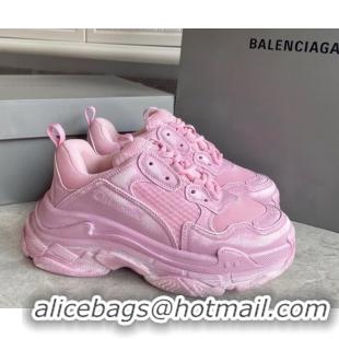 Best Grade Balenciaga Triple S Trainers Sneakers in Leather and Mesh Distressed Pink 0223059