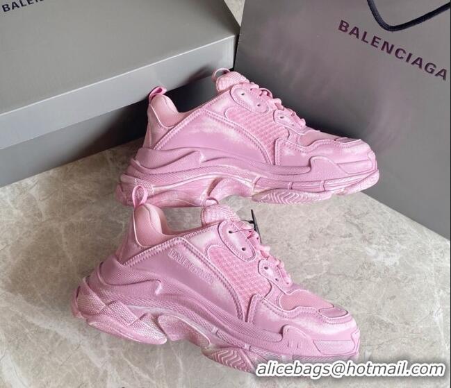 Best Grade Balenciaga Triple S Trainers Sneakers in Leather and Mesh Distressed Pink 0223059