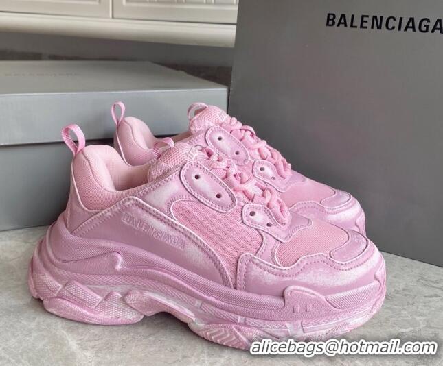 Best Grade Balenciaga Triple S Trainers Sneakers in Leather and Mesh Distressed Pink 0223059