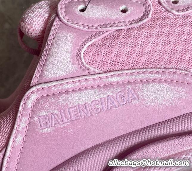 Best Grade Balenciaga Triple S Trainers Sneakers in Leather and Mesh Distressed Pink 0223059