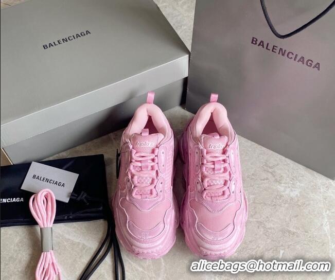 Best Grade Balenciaga Triple S Trainers Sneakers in Leather and Mesh Distressed Pink 0223059