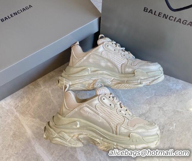 Best Product Balenciaga Triple S Trainers Sneakers in Leather and Mesh Distressed Beige 0223060