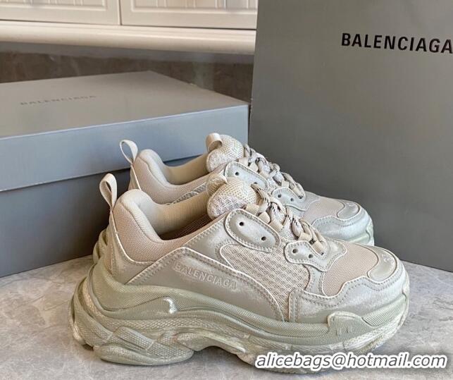 Best Product Balenciaga Triple S Trainers Sneakers in Leather and Mesh Distressed Beige 0223060