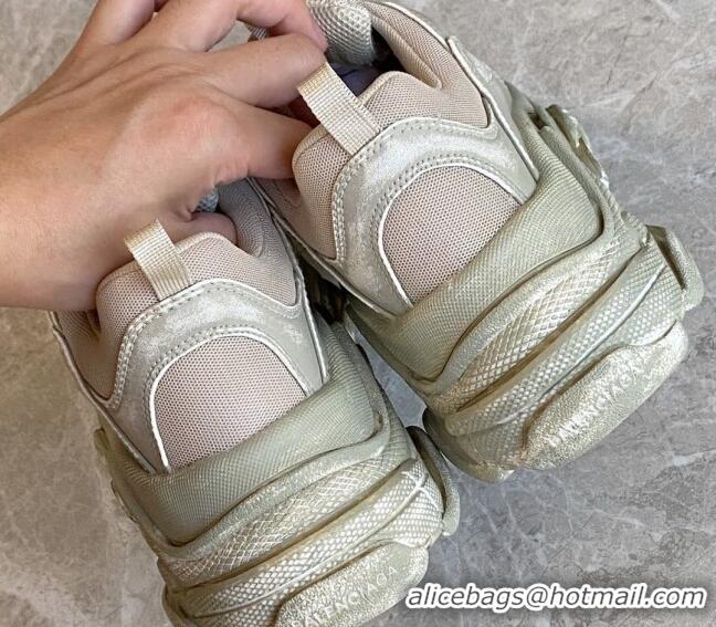 Best Product Balenciaga Triple S Trainers Sneakers in Leather and Mesh Distressed Beige 0223060