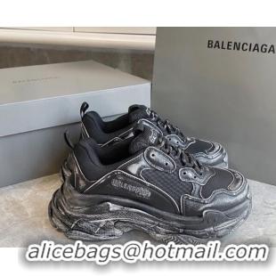 Shop Duplicate Balenciaga Triple S Trainers Sneakers in Leather and Mesh Distressed Black 223061