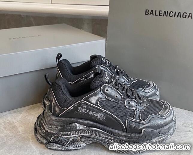 Shop Duplicate Balenciaga Triple S Trainers Sneakers in Leather and Mesh Distressed Black 223061