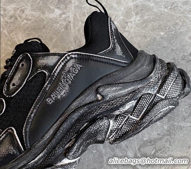 Shop Duplicate Balenciaga Triple S Trainers Sneakers in Leather and Mesh Distressed Black 223061