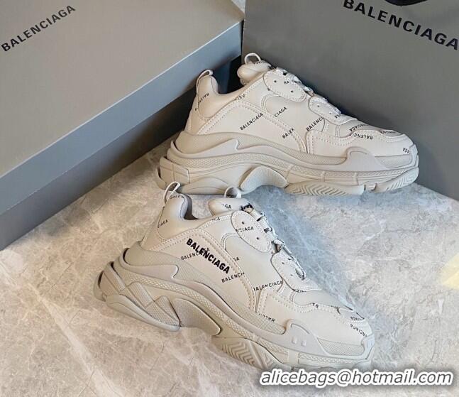 Top Design Balenciaga Triple S Trainers Sneakers in Calf Leather Signature/Khaki 0223063