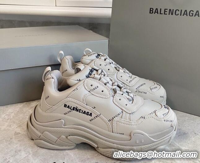 Top Design Balenciaga Triple S Trainers Sneakers in Calf Leather Signature/Khaki 0223063