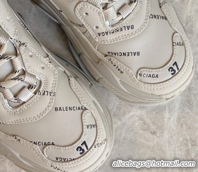 Top Design Balenciaga Triple S Trainers Sneakers in Calf Leather Signature/Khaki 0223063