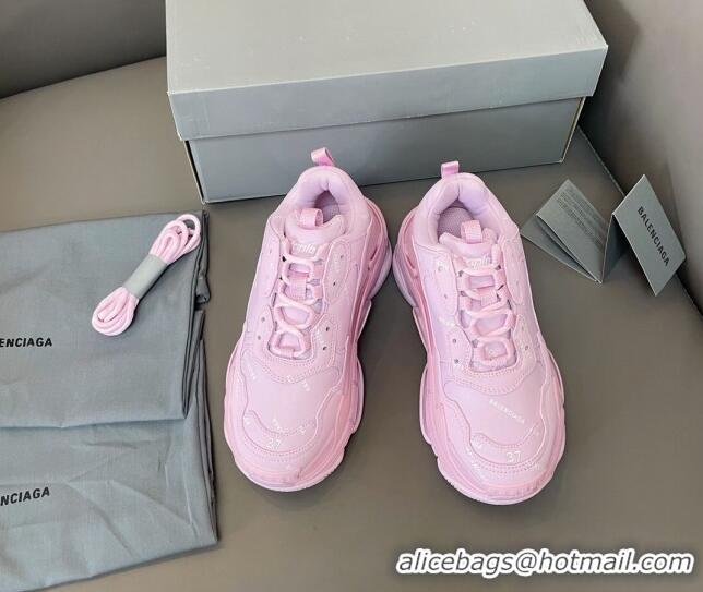 Most Popular Balenciaga Triple S Trainers Sneakers in Calf Leather Signature/Pink 223064