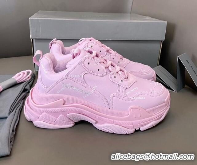 Most Popular Balenciaga Triple S Trainers Sneakers in Calf Leather Signature/Pink 223064