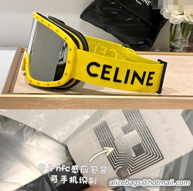 Promotional Celine Ski Mask in Plastic with Metal Studs & Mirror Lenses CE2901 Yellow 2023