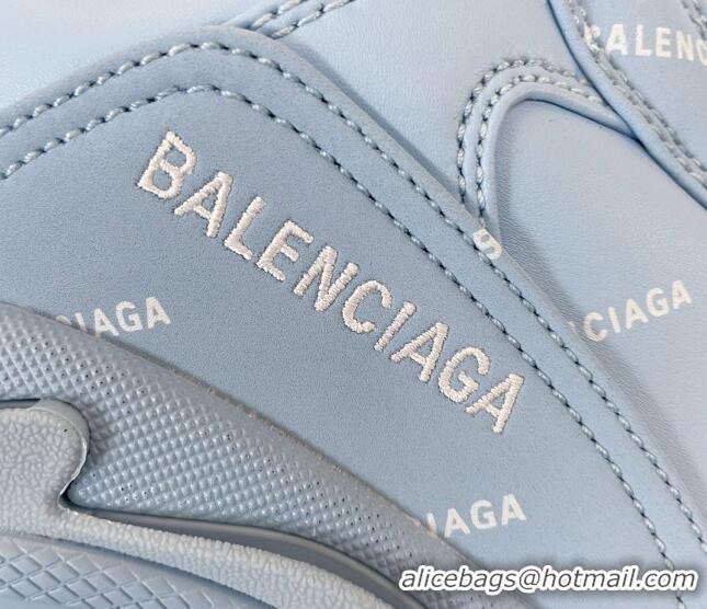 Luxurious Balenciaga Triple S Trainers Sneakers in Calf Leather Signature/Blue 223065