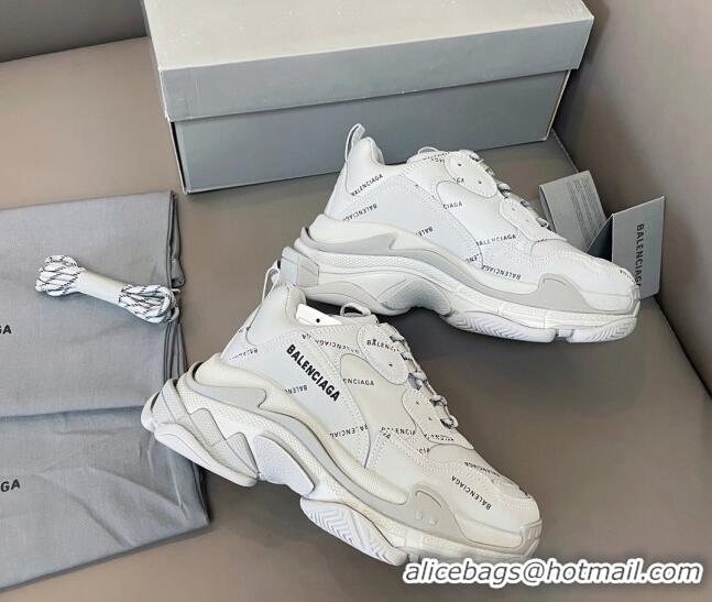 Classic Hot Balenciaga Triple S Trainers Sneakers in Calf Leather Signature/Grey 0223066