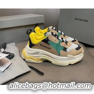 Pretty Style Balenciaga Triple S Trainers Sneakers in Leather and Mesh Yellow/Green 0223067