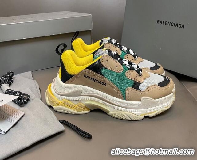 Pretty Style Balenciaga Triple S Trainers Sneakers in Leather and Mesh Yellow/Green 0223067