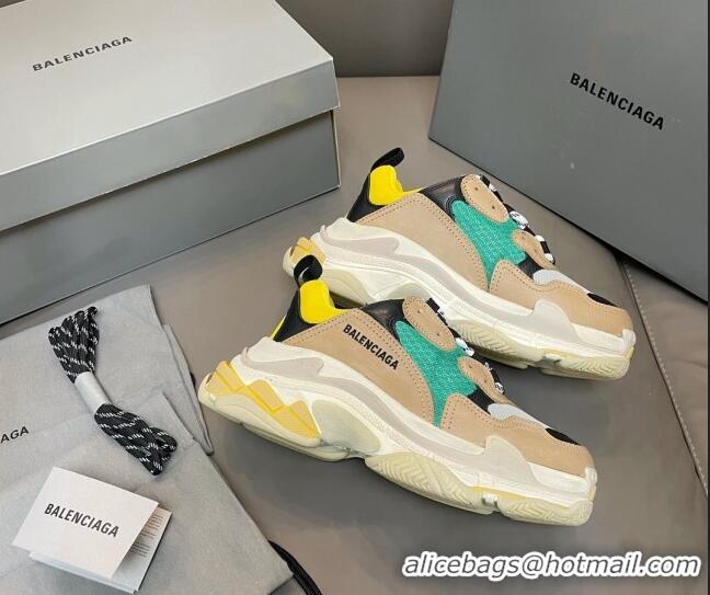 Pretty Style Balenciaga Triple S Trainers Sneakers in Leather and Mesh Yellow/Green 0223067