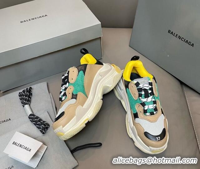 Pretty Style Balenciaga Triple S Trainers Sneakers in Leather and Mesh Yellow/Green 0223067